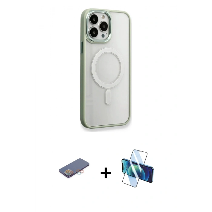 MARSİLYAN™- iPhone 13 Pro Kılıf Yankı Işık Özel Seri - Siyah 3D Antistatik Seramik Nano Ekran Koruyucu + Renkli Kamera Lens Koruma Cam - PE