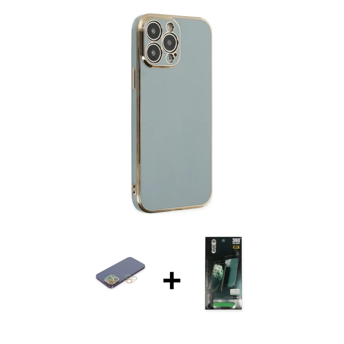 MARSİLYAN™- iPhone 13 Pro Kılıf Yankı Serisi - Şeffaf 360 Full Body Arka Koruyucu + Renkli Kamera Lens Koruma Cam - SI