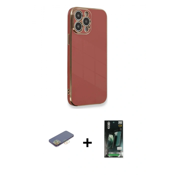 MARSİLYAN™- iPhone 13 Pro Kılıf Yankı Serisi - Şeffaf 360 Full Body Arka Koruyucu + Renkli Kamera Lens Koruma Cam - SI