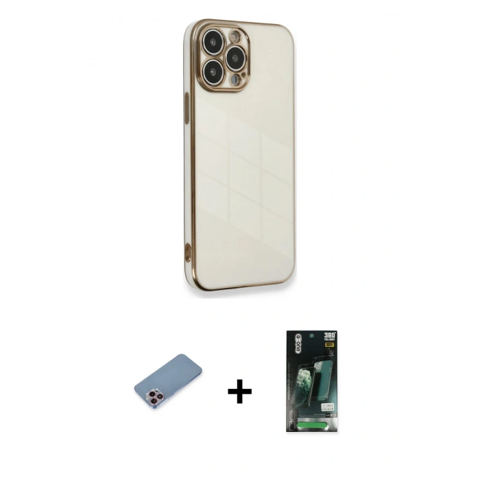 MARSİLYAN™- iPhone 13 Pro Kılıf Yankı Serisi - Şeffaf 360 Full Body Arka Koruyucu + Shine Kamera Lens Koruma Cam - PE