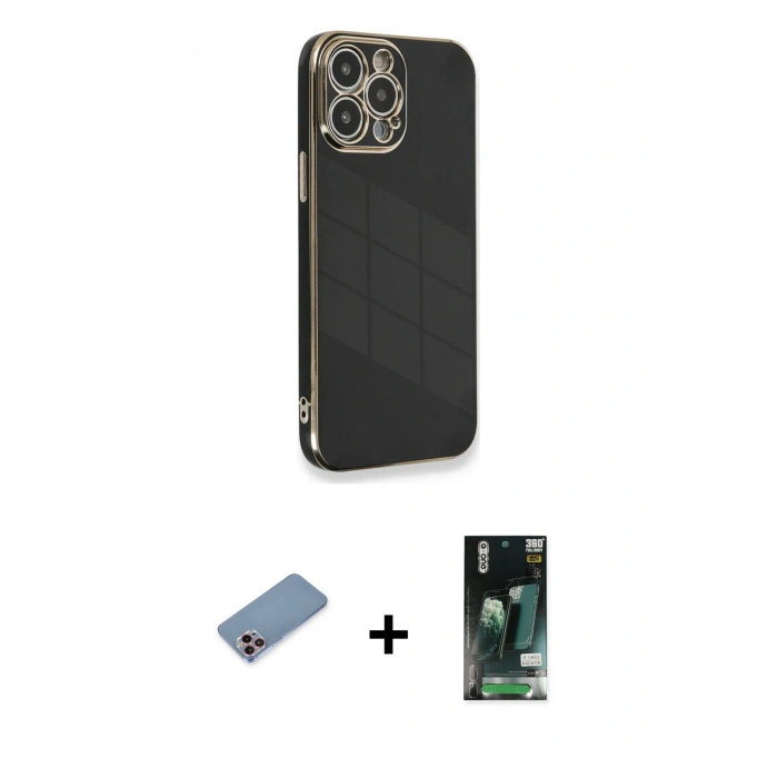 MARSİLYAN™- iPhone 13 Pro Kılıf Yankı Serisi - Şeffaf 360 Full Body Arka Koruyucu + Shine Kamera Lens Koruma Cam - PE