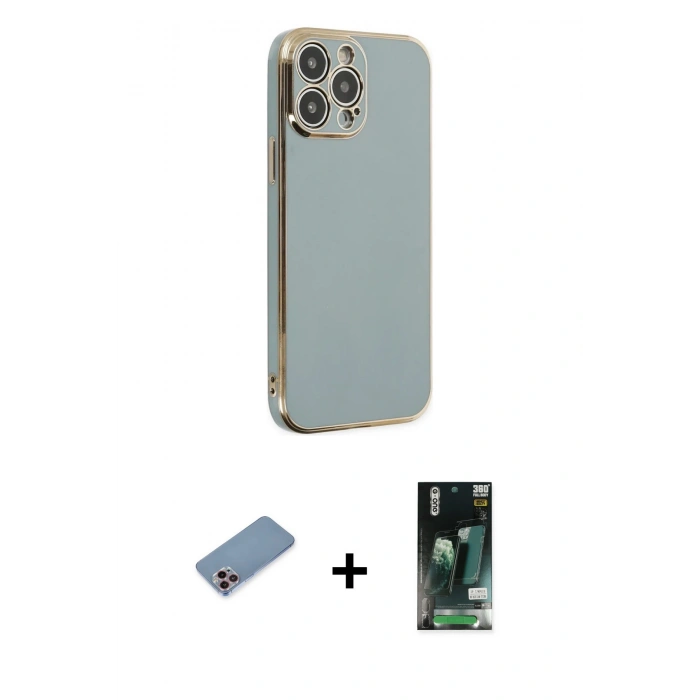 MARSİLYAN™- iPhone 13 Pro Kılıf Yankı Serisi - Şeffaf 360 Full Body Arka Koruyucu + Shine Kamera Lens Koruma Cam - PE