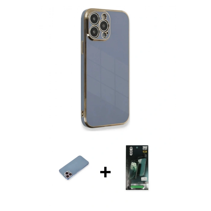 MARSİLYAN™- iPhone 13 Pro Kılıf Yankı Serisi - Şeffaf 360 Full Body Arka Koruyucu + Shine Kamera Lens Koruma Cam - PE