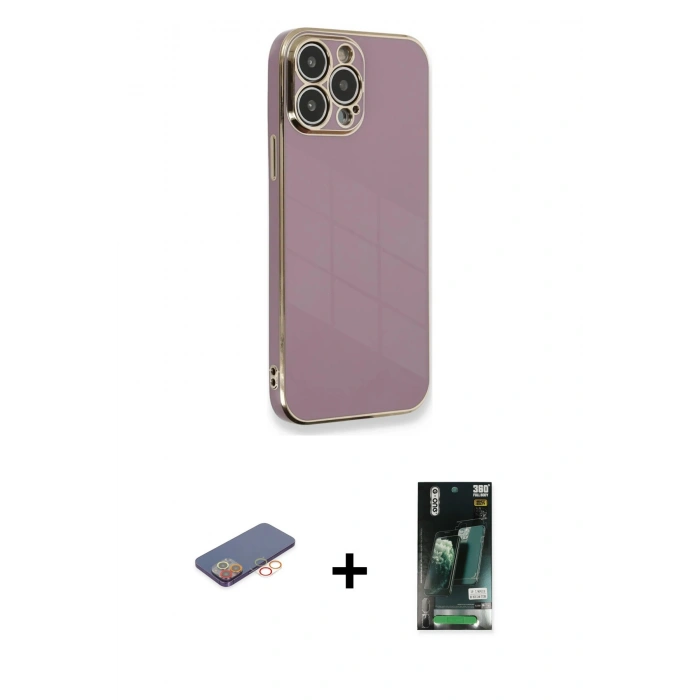 MARSİLYAN™- iPhone 13 Pro Kılıf Yankı Serisi - Şeffaf 360 Full Body Arka Koruyucu + Renkli Kamera Lens Koruma Cam - TU