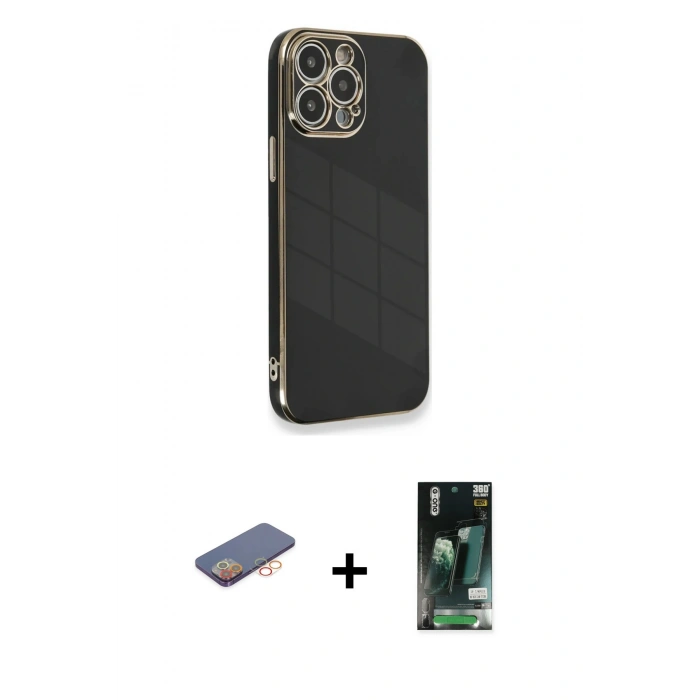 MARSİLYAN™- iPhone 13 Pro Kılıf Yankı Serisi - Şeffaf 360 Full Body Arka Koruyucu + Renkli Kamera Lens Koruma Cam - TU