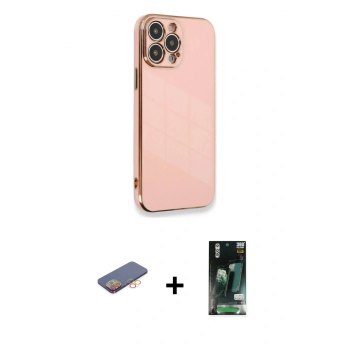 MARSİLYAN™- iPhone 13 Pro Kılıf Yankı Serisi - Şeffaf 360 Full Body Arka Koruyucu + Renkli Kamera Lens Koruma Cam - TU