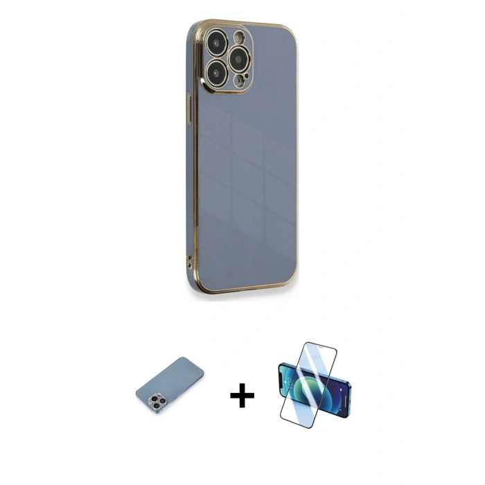 MARSİLYAN™- iPhone 13 Pro Kılıf Yankı Serisi - Siyah 3D Antistatik Seramik Nano Ekran Koruyucu + Shine Kamera Lens Koruma Cam - GI
