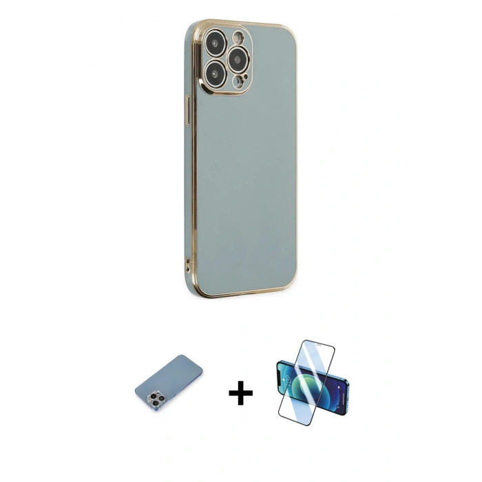 MARSİLYAN™- iPhone 13 Pro Kılıf Yankı Serisi - Siyah 3D Antistatik Seramik Nano Ekran Koruyucu + Shine Kamera Lens Koruma Cam - GI