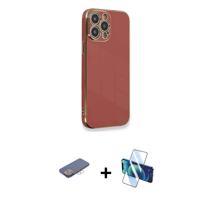 MARSİLYAN™- iPhone 13 Pro Kılıf Yankı Serisi - Siyah 3D Antistatik Seramik Nano Ekran Koruyucu + Renkli Kamera Lens Koruma Cam - PE