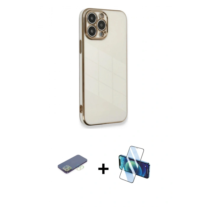 MARSİLYAN™- iPhone 13 Pro Kılıf Yankı Serisi - Siyah 3D Antistatik Seramik Nano Ekran Koruyucu + Renkli Kamera Lens Koruma Cam - YL