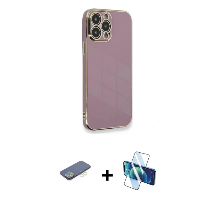 MARSİLYAN™- iPhone 13 Pro Kılıf Yankı Serisi - Siyah 3D Antistatik Seramik Nano Ekran Koruyucu + Renkli Kamera Lens Koruma Cam - YL