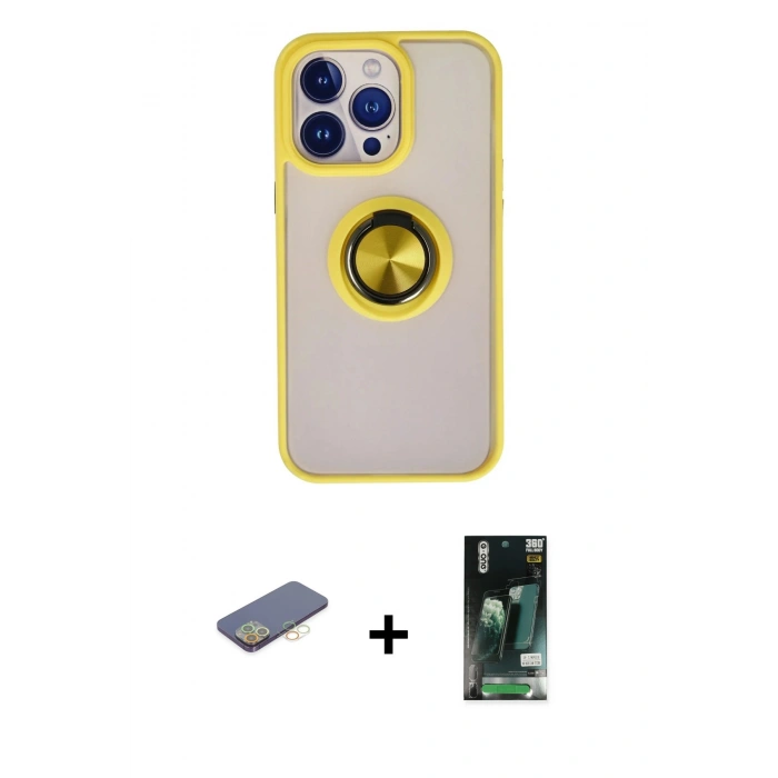 MARSİLYAN™- iPhone 13 Pro Kılıf Yörünge Çizgi - Şeffaf 360 Full Body Arka Koruyucu + Renkli Kamera Lens Koruma Cam - SI