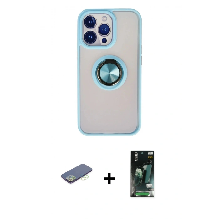 MARSİLYAN™- iPhone 13 Pro Kılıf Yörünge Çizgi - Şeffaf 360 Full Body Arka Koruyucu + Renkli Kamera Lens Koruma Cam - YL