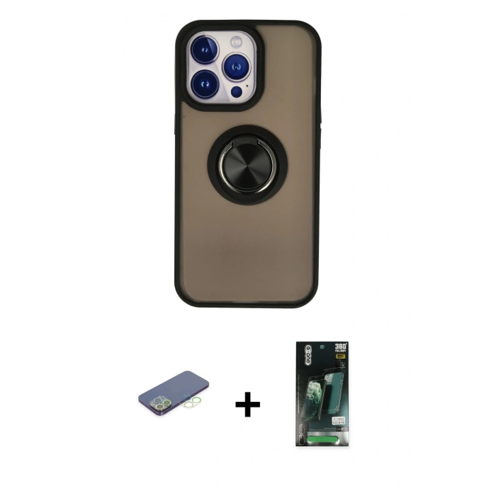 MARSİLYAN™- iPhone 13 Pro Kılıf Yörünge Çizgi - Şeffaf 360 Full Body Arka Koruyucu + Renkli Kamera Lens Koruma Cam - YL