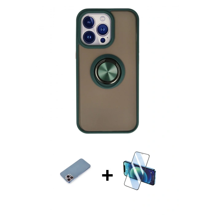 MARSİLYAN™- iPhone 13 Pro Kılıf Yörünge Çizgi - Siyah 3D Antistatik Seramik Nano Ekran Koruyucu + Shine Kamera Lens Koruma Cam - PE