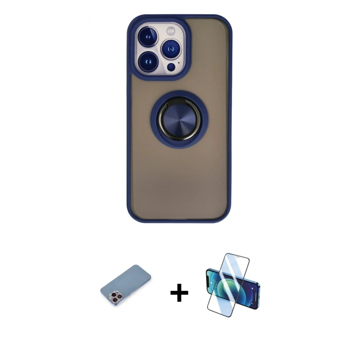 MARSİLYAN™- iPhone 13 Pro Kılıf Yörünge Çizgi - Siyah 3D Antistatik Seramik Nano Ekran Koruyucu + Shine Kamera Lens Koruma Cam - PE