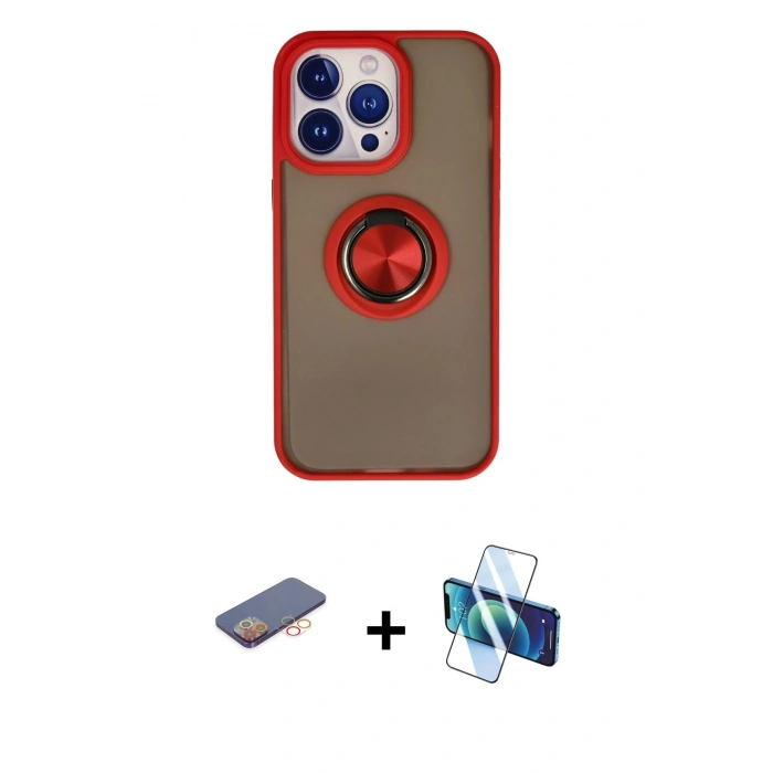 MARSİLYAN™- iPhone 13 Pro Kılıf Yörünge Çizgi - Siyah 3D Antistatik Seramik Nano Ekran Koruyucu + Renkli Kamera Lens Koruma Cam - TU