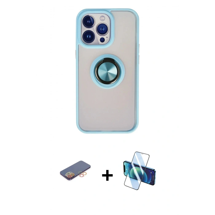 MARSİLYAN™- iPhone 13 Pro Kılıf Yörünge Çizgi - Siyah 3D Antistatik Seramik Nano Ekran Koruyucu + Renkli Kamera Lens Koruma Cam - TU