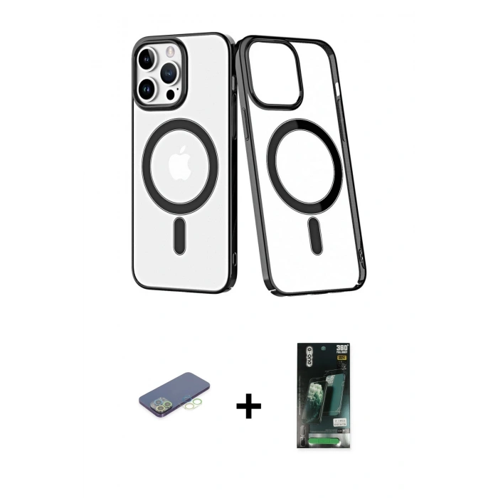 MARSİLYAN™- iPhone 13 Pro Kılıf Yörünge Minimal - Şeffaf 360 Full Body Arka Koruyucu + Renkli Kamera Lens Koruma Cam - YL