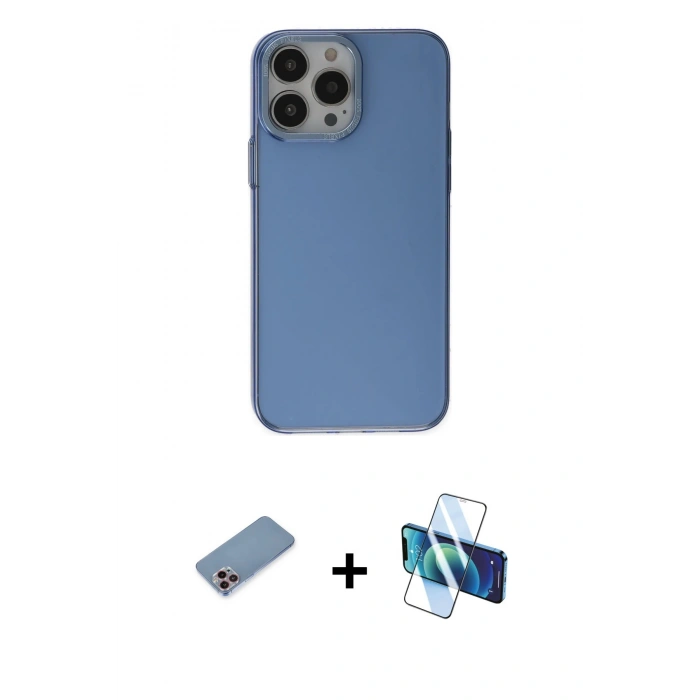 MARSİLYAN™- iPhone 13 Pro Kılıf Zirve Doku Koleksiyonu - Siyah 3D Antistatik Seramik Nano Ekran Koruyucu + Shine Kamera Lens Koruma Cam - PE