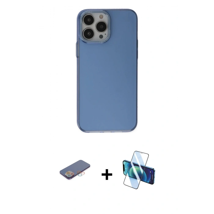 MARSİLYAN™- iPhone 13 Pro Kılıf Zirve Doku Koleksiyonu - Siyah 3D Antistatik Seramik Nano Ekran Koruyucu + Renkli Kamera Lens Koruma Cam - PE