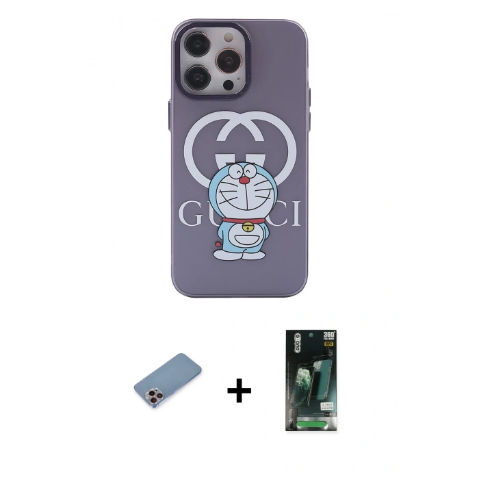 MARSİLYAN™- iPhone 13 Pro Kılıf Zirve Form Özel Seri - Şeffaf 360 Full Body Arka Koruyucu + Shine Kamera Lens Koruma Cam - PE