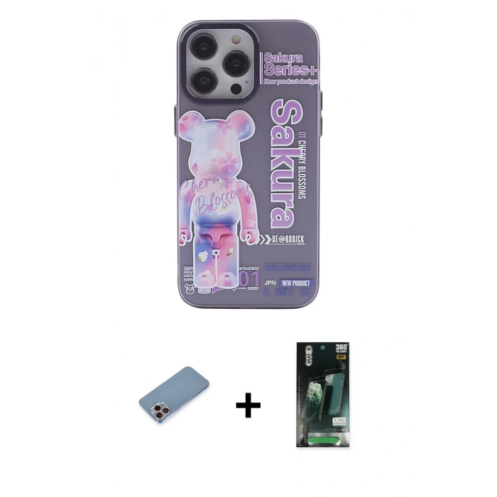 MARSİLYAN™- iPhone 13 Pro Kılıf Zirve Form Özel Seri - Şeffaf 360 Full Body Arka Koruyucu + Shine Kamera Lens Koruma Cam - PE
