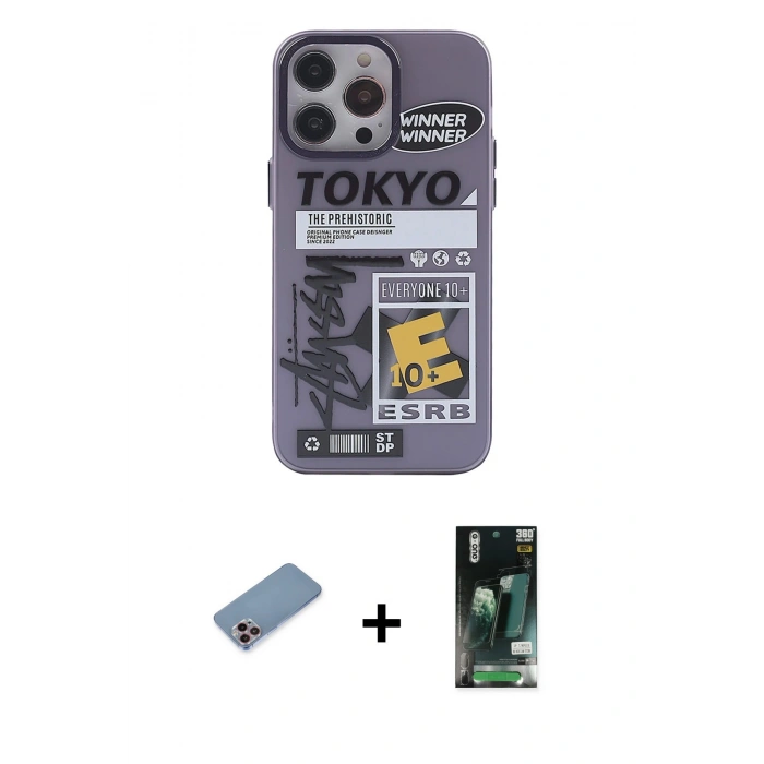MARSİLYAN™- iPhone 13 Pro Kılıf Zirve Form Özel Seri - Şeffaf 360 Full Body Arka Koruyucu + Shine Kamera Lens Koruma Cam - PE
