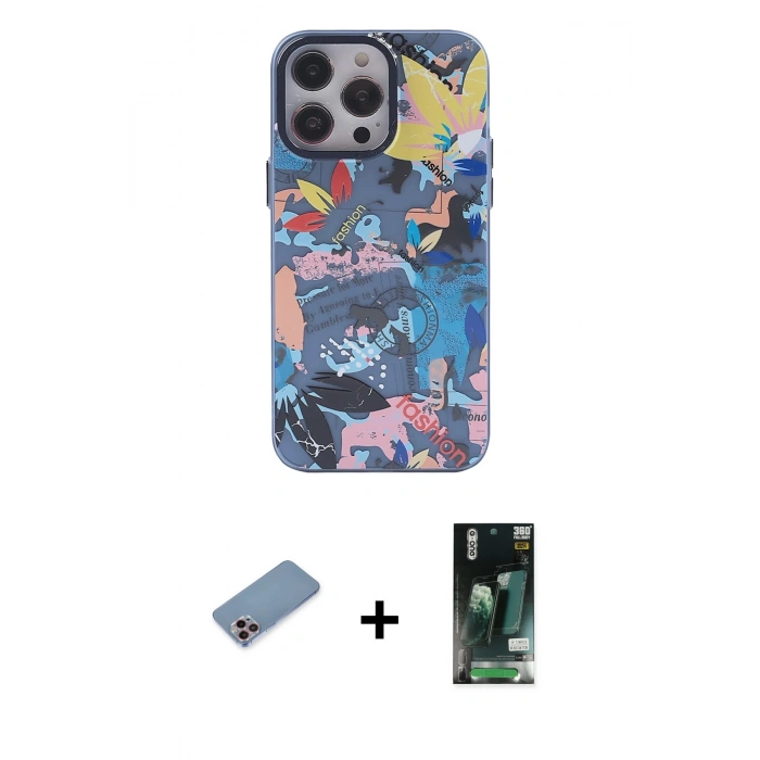 MARSİLYAN™- iPhone 13 Pro Kılıf Zirve Form Özel Seri - Şeffaf 360 Full Body Arka Koruyucu + Shine Kamera Lens Koruma Cam - PE