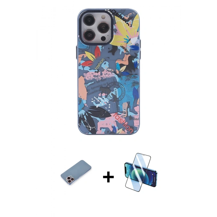 MARSİLYAN™- iPhone 13 Pro Kılıf Zirve Form Özel Seri - Siyah 3D Antistatik Seramik Nano Ekran Koruyucu + Shine Kamera Lens Koruma Cam - PE
