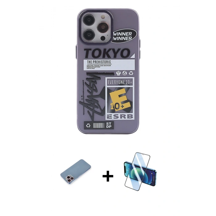 MARSİLYAN™- iPhone 13 Pro Kılıf Zirve Form Özel Seri - Siyah 3D Antistatik Seramik Nano Ekran Koruyucu + Shine Kamera Lens Koruma Cam - PE