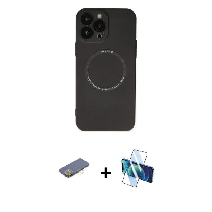 MARSİLYAN™- iPhone 13 Pro Kılıf Zirve Klasik Prime - Siyah 3D Antistatik Seramik Nano Ekran Koruyucu + Renkli Kamera Lens Koruma Cam - SI