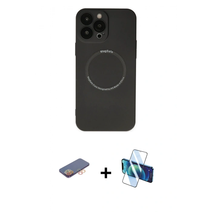 MARSİLYAN™- iPhone 13 Pro Kılıf Zirve Klasik Prime - Siyah 3D Antistatik Seramik Nano Ekran Koruyucu + Renkli Kamera Lens Koruma Cam - TU