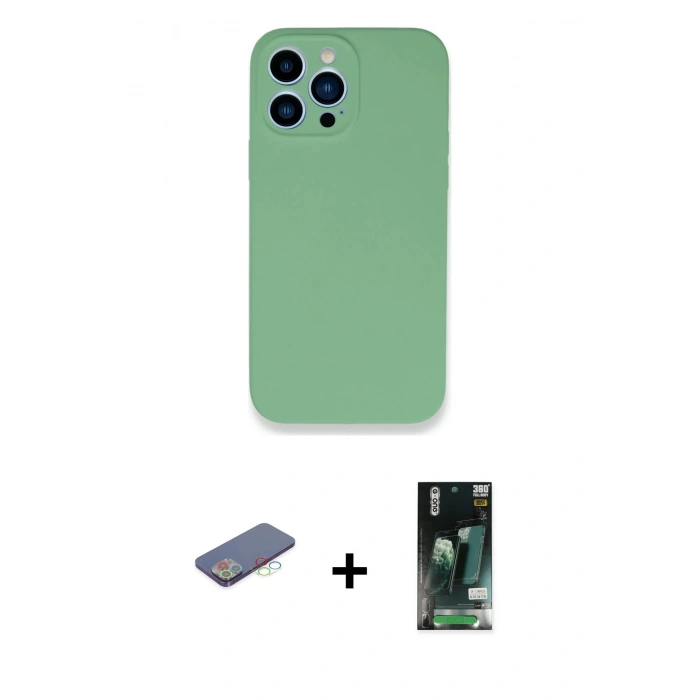 MARSİLYAN™- iPhone 13 Pro Kılıf Zirve Modern Özel Seri - Şeffaf 360 Full Body Arka Koruyucu + Renkli Kamera Lens Koruma Cam - MI