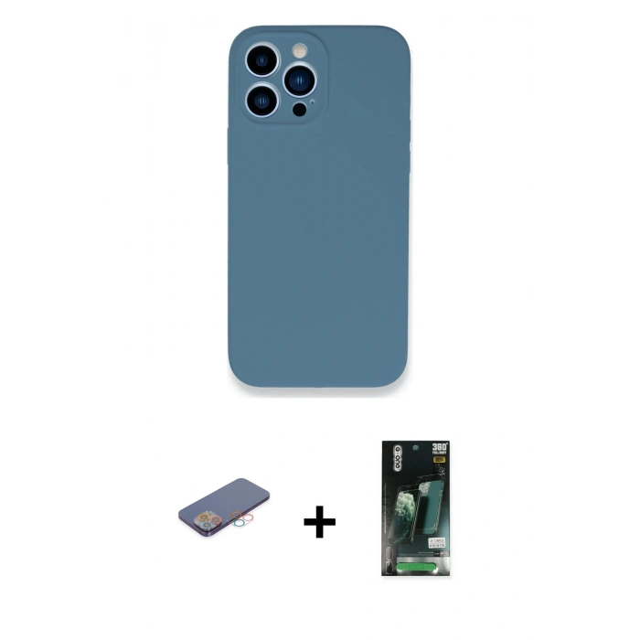 MARSİLYAN™- iPhone 13 Pro Kılıf Zirve Modern Özel Seri - Şeffaf 360 Full Body Arka Koruyucu + Renkli Kamera Lens Koruma Cam - PE