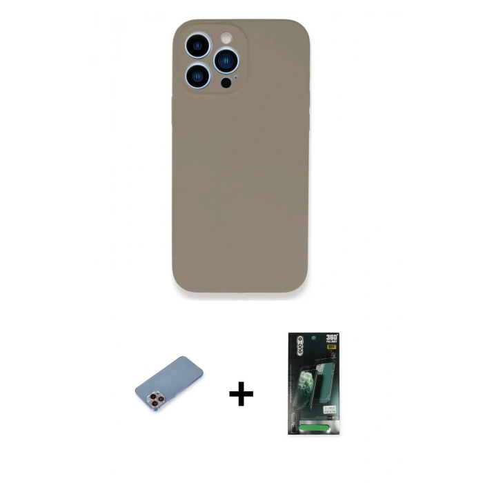 MARSİLYAN™- iPhone 13 Pro Kılıf Zirve Modern Özel Seri - Şeffaf 360 Full Body Arka Koruyucu + Shine Kamera Lens Koruma Cam - PE
