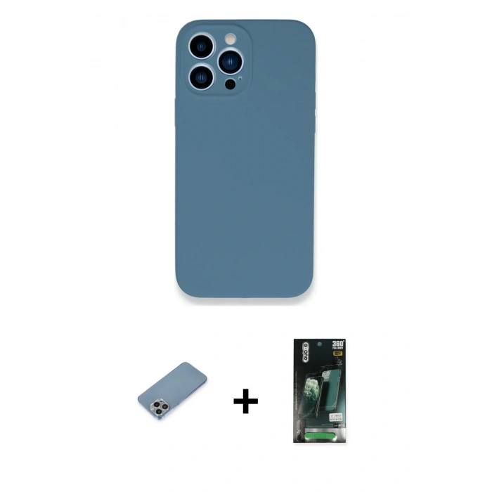 MARSİLYAN™- iPhone 13 Pro Kılıf Zirve Modern Özel Seri - Şeffaf 360 Full Body Arka Koruyucu + Shine Kamera Lens Koruma Cam - GI
