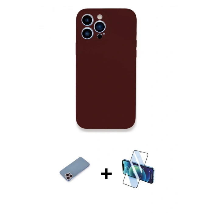 MARSİLYAN™- iPhone 13 Pro Kılıf Zirve Modern Özel Seri - Siyah 3D Antistatik Seramik Nano Ekran Koruyucu + Pembe Shine Kamera Lens Koruma Cam