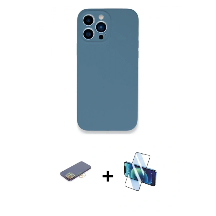 MARSİLYAN™- iPhone 13 Pro Kılıf Zirve Modern Özel Seri - Siyah 3D Antistatik Seramik Nano Ekran Koruyucu + Renkli Kamera Lens Koruma Cam - SI