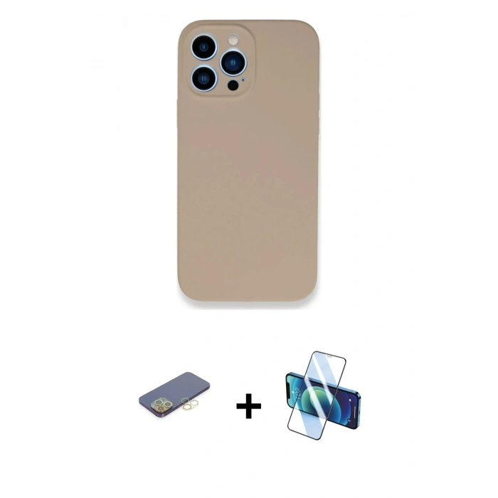 MARSİLYAN™- iPhone 13 Pro Kılıf Zirve Modern Özel Seri - Siyah 3D Antistatik Seramik Nano Ekran Koruyucu + Renkli Kamera Lens Koruma Cam - SI