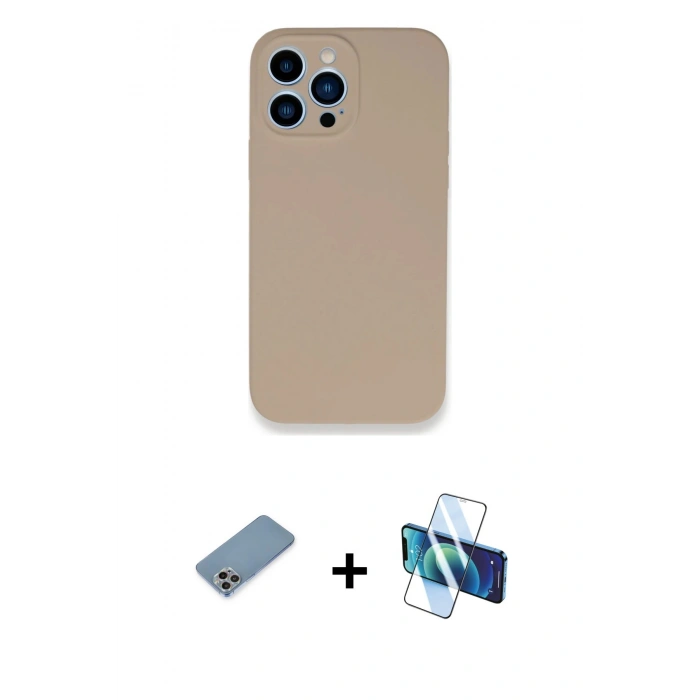 MARSİLYAN™- iPhone 13 Pro Kılıf Zirve Modern Özel Seri - Siyah 3D Antistatik Seramik Nano Ekran Koruyucu + Shine Kamera Lens Koruma Cam - GI