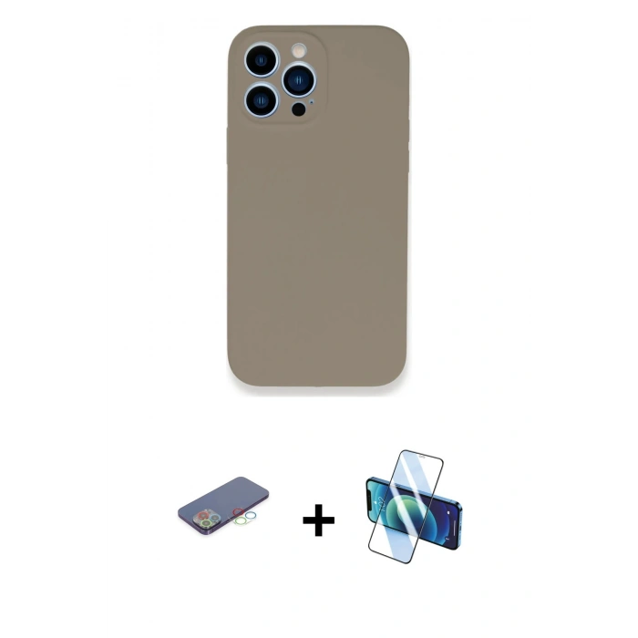 MARSİLYAN™- iPhone 13 Pro Kılıf Zirve Modern Özel Seri - Siyah 3D Antistatik Seramik Nano Ekran Koruyucu + Renkli Kamera Lens Koruma Cam - MI