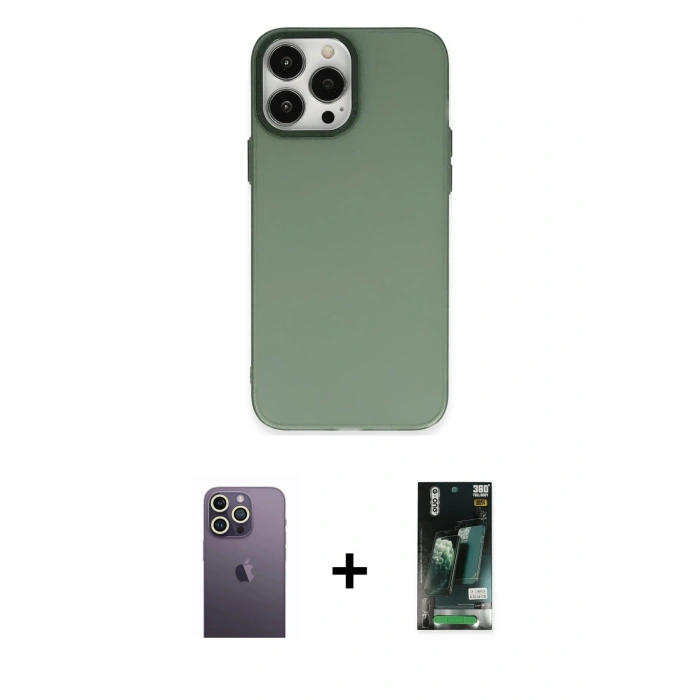 MARSİLYAN™- iPhone 13 Pro Max Kılıf Ahenk Çizgi Prime - Şeffaf 360 Full Body Arka Koruyucu + Beyaz Neon Fosforlu Kamera Lens