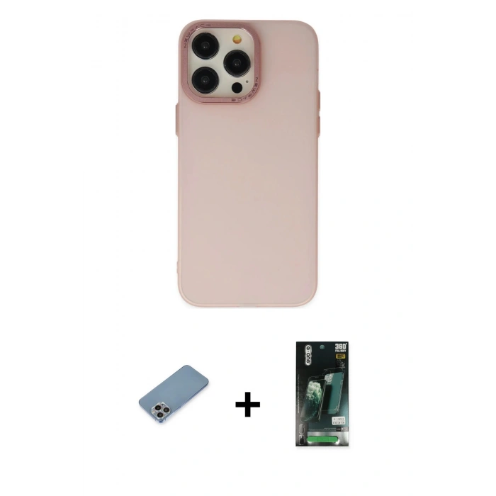 MARSİLYAN™- iPhone 13 Pro Max Kılıf Ahenk Çizgi Prime - Şeffaf 360 Full Body Arka Koruyucu + Gökkuşağı Shine Kamera Lens Koruma Cam