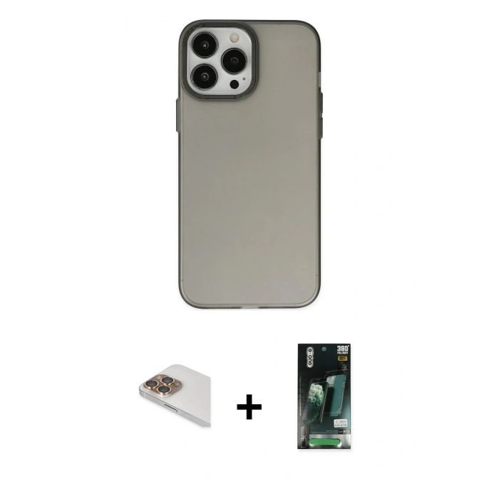 MARSİLYAN™- iPhone 13 Pro Max Kılıf Ahenk Çizgi Prime - Şeffaf 360 Full Body Arka Koruyucu + Pers Alüminyum Kamera Lens - GD