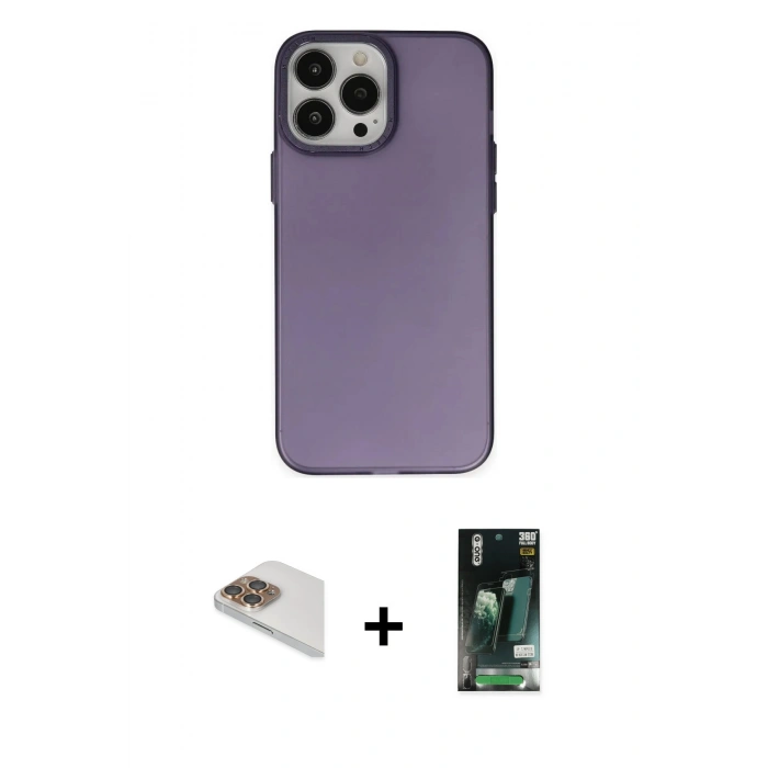 MARSİLYAN™- iPhone 13 Pro Max Kılıf Ahenk Çizgi Prime - Şeffaf 360 Full Body Arka Koruyucu + Pers Alüminyum Kamera Lens - GD