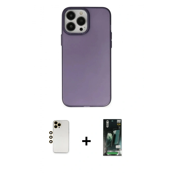 MARSİLYAN™- iPhone 13 Pro Max Kılıf Ahenk Çizgi Prime - Şeffaf 360 Full Body Arka Koruyucu + Gold Shine Kamera Lens