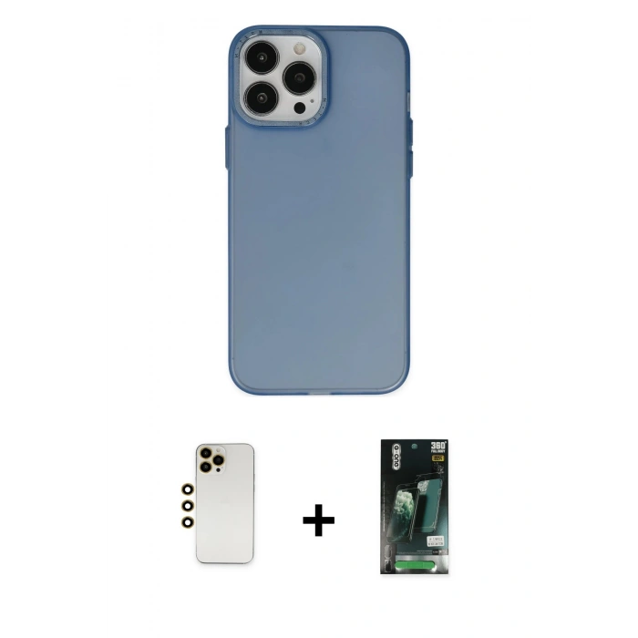 MARSİLYAN™- iPhone 13 Pro Max Kılıf Ahenk Çizgi Prime - Şeffaf 360 Full Body Arka Koruyucu + Gold Shine Kamera Lens