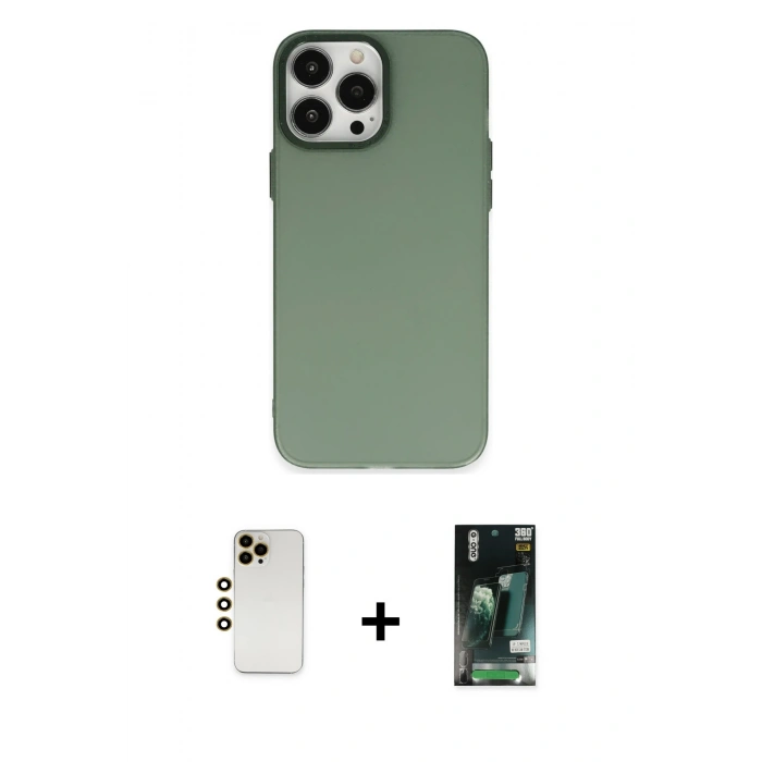 MARSİLYAN™- iPhone 13 Pro Max Kılıf Ahenk Çizgi Prime - Şeffaf 360 Full Body Arka Koruyucu + Gold Shine Kamera Lens