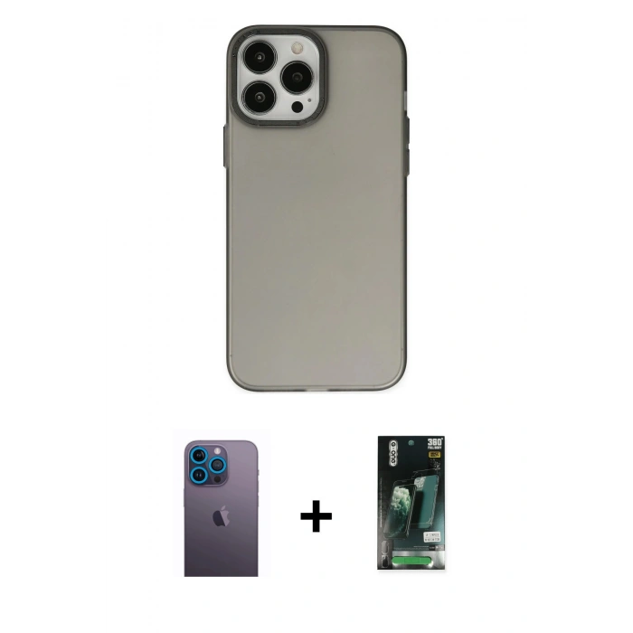 MARSİLYAN™- iPhone 13 Pro Max Kılıf Ahenk Çizgi Prime - Şeffaf 360 Full Body Arka Koruyucu + Mavi Neon Fosforlu Kamera Lens